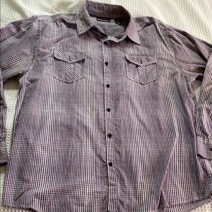 0232 Michael Brandon shadow plaid, purple and white button up shirt size XXL